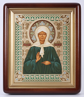 Икона в киоте 18х24 фигурный, темпера №5 Матрона (желтый фон)