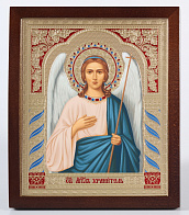 Икона в киоте 18х24 фигурный №2 темпера, без подрамника Ангел-Хранитель 1 (желтый фон)