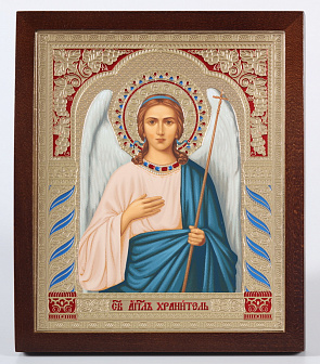 Икона в киоте 18х24 фигурный №2 темпера, без подрамника Ангел-Хранитель 1 (желтый фон)