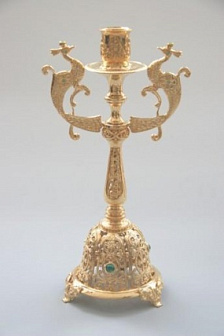 Подсвечник с литым основанием №2 золочение камни