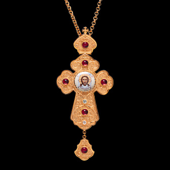 Крест наперсный филигрань №0012 двойной рант финифть / золочение