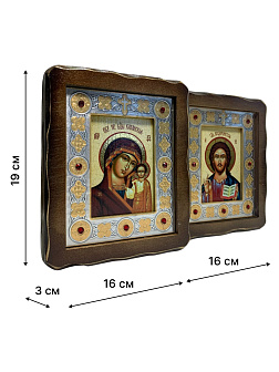 Венчальные иконы Спаситель и Казанская со вставкой металл на дереве под старину Византикос 16х19