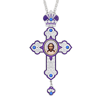 Крест наперсный №187 штампованный, эмаль, деколь / серебрение