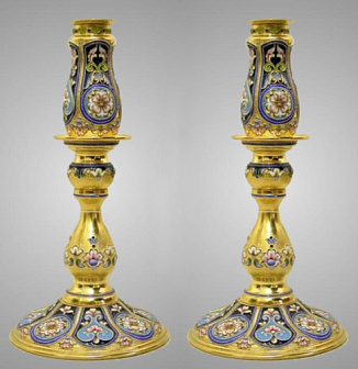 Подсвечник большой №1 / 2 свечи / роспись серебро / золочение / (УИН)