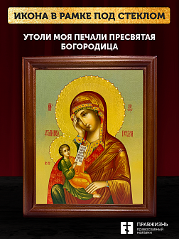 Икона Божией Матери Утоли моя печали, деревянная рамка со стеклом 15х18х2 см 143 Икона Божией Матери Утоли моя печали, деревянная рамка со стеклом 15х18х2 см 143