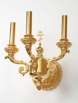 Лампада 3 свечи большая с крестом золочение