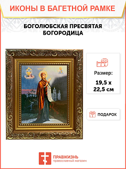 Икона Боголюбская Божия Матерь на холсте в киоте