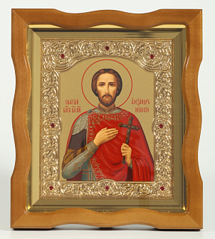 Икона в киоте 18х24 фигурный №4 темпера, рамка фигурная, золочёная, багетный подрамник Александр Невский 1