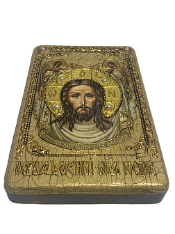 Икона ''Спас Нерукотворный'' ручной работы из дуба в футляре Икона ''Спас Нерукотворный'' ручной работы из дуба в футляре