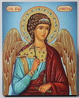 Икона на доске 13х15 объёмная печать, лак Ангел-Хранитель поясной 2