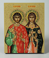 Икона на доске 13х15 объёмная печать, лак Адриан и Наталья