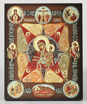 Икона на доске 13х15 объёмная печать, лак Неопалимая Купина
