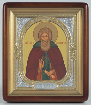 Икона в киоте 18х24 фигурный, темпера, риза-рамка №1 Сергий Радонежский