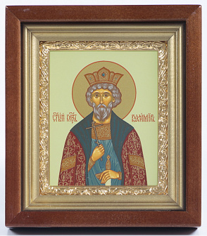 Икона в киоте 11х13 сложный, темпера, рамка золочёная Владимир Равноапостольный