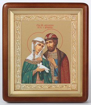 Икона в киоте 18х24 фигурный, темпера, рамка золочёная Петр и Феврония 1