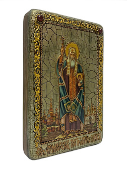 Настольная икона ''Святитель и чудотворец Ермоген, патриарх Московский и всея Руси'' на мореном дубе