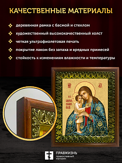 Икона Божией Матери Взыскание погибших, деревянная рамка с басмой и стеклом 18х21х2,5 см 102