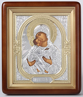 Икона в киоте 18х24 фигурный, темпера, риза объёмная №1 Владимирская БМ