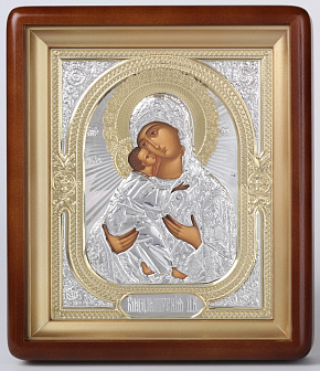 Икона в киоте 18х24 фигурный, темпера, риза объёмная №1 Владимирская БМ