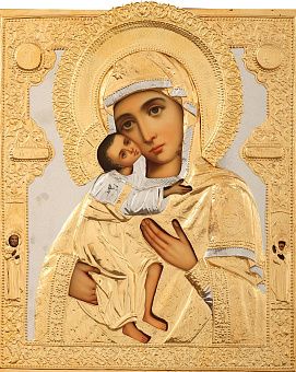 Икона живописная Божией Матери «Феодоровская» 40х50, масло, риза №105, золочение