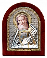 Икона Серафим Саровский на основе из дерева с серебром