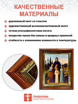 Именная икона Вера Надежда Любовь и София Римские с кипарисами на холсте в киоте 044