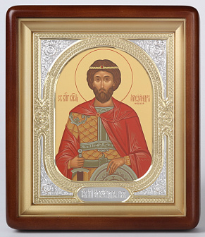 Икона в киоте 18х24 фигурный, темпера, риза-рамка №1 Александр Невский