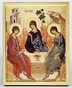 Икона на доске 13х15 объёмная печать, лак Троица 2
