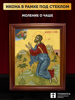 Икона Господа Иисуса Христа Моление о чаше, деревянная рамка со стеклом 15х18х2 см 1186