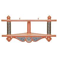 Полка для икон 2-х ярусная угловая с басмой низкая