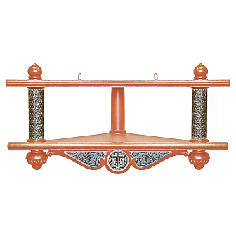 Полка для икон 2-х ярусная угловая с басмой низкая