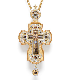 Крест наперсный №200 / Фианиты гильяш / золочение, серебрение