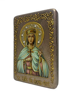 Настольная икона ''Святая благоверная княгиня Елена Сербская'' на мореном дубе