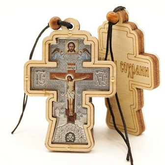 Авто ПОДВЕСКА (ERM) КРЕСТ фигурный, 8,5х6см, СЕРЕБРО