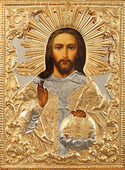 Икона живописная Спасителя 40х50, масло, риза №60, золочение Икона живописная Спасителя 40х50, масло, риза №60, золочение