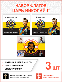 Набор флагов Царь Николай II шёлк 3 шт.