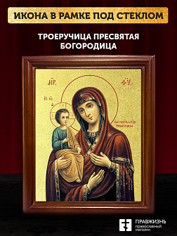 Икона Божией Матери Троеручица с золочением, деревянная рамка со стеклом 15х18х2 см 1145 Икона Божией Матери Троеручица с золочением, деревянная рамка со стеклом 15х18х2 см 1145
