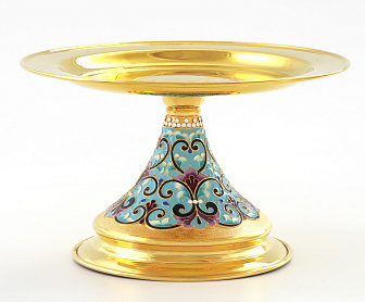 Дискос с поддискосником / ф240мм-потир 0, 5л "№13" / филигрань, эмаль, ручная гравировка / золочение