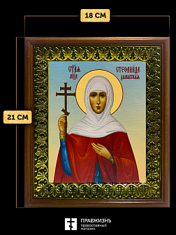 Икона Стефанида Стефания мученица, деревянная рамка с басмой и стеклом 18х21х2,5 см 202