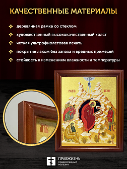Икона Рождество Христово с золочением, деревянная рамка со стеклом 15х18х2 см 1143