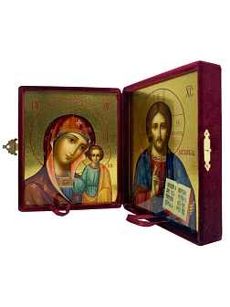 Венчальные иконы Спаситель и Казанская на дереве под старину 7х10 см