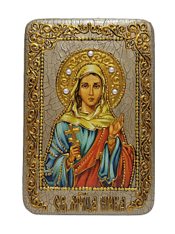 Настольная икона ''Святая мученица Ника Коринфская'' на мореном дубе
