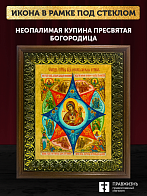 Икона Божией Матери Неопалимая Купина, деревянная рамка с басмой и стеклом 18х21х2,5 см 181