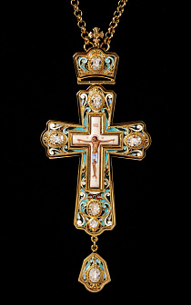 Крест наперсный филигрань №0041 одинарный рант финифть, эмаль / золочение