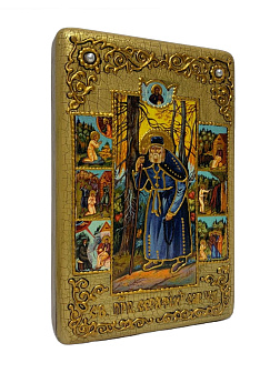 Настольная икона ''Преподобный Серафим Саровский чудотворец'' на мореном дубе