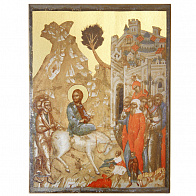 Икона Вход Господень в Иерусалим (XVв.) золочение