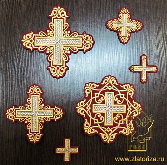 Набор крестов, иерейский, УЗОРНЫЙ бордо с золотом, 14 шт, арт. 22443