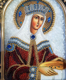 Икона Святая равноапостольная царица Елена, натуральные камни гранат