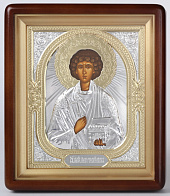 Икона в киоте 18х24 фигурный, темпера, риза объёмная №1 Пантелеимон