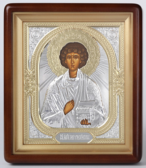 Икона в киоте 18х24 фигурный, темпера, риза объёмная №1 Пантелеимон